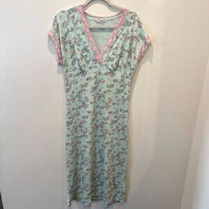 Anne Lewin New York Babydoll Floral Lace Long Nightgown Pajamas Medium Prairie